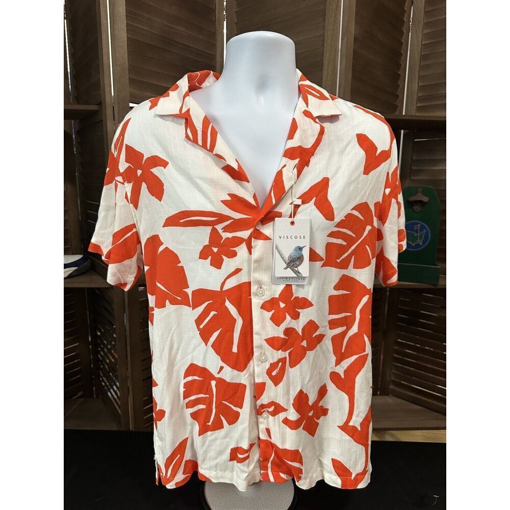 Denim & Flower White Orange S/S Pattern Men’s Small Button Up NWT MSRP - $44